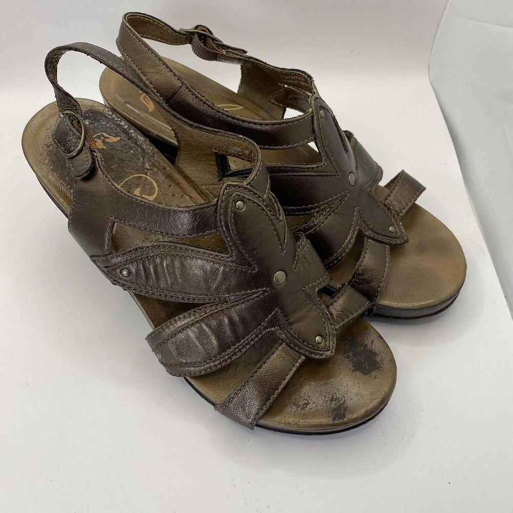 Dansko Nina Sandals Womens 38/7 Heels Brown Leather Floral Strappy‎ Platform